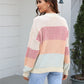 Waffle-Knit Round Neck Dropped Shoulder Color Block Sweater