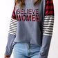 Women's Full Size BELIEVE WOMEN Plaid Striped Raglan Sleeve Top