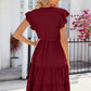 Ruched Notched Cap Sleeve Dress