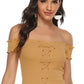 Malibu Dreams Lace-Up Front Lettuce Hem Off-Shoulder Knit Top