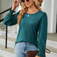 Round Neck Smocked Flounce Sleeve Blouse