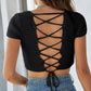 Lace-Up Openwork Square Neck Sweater
