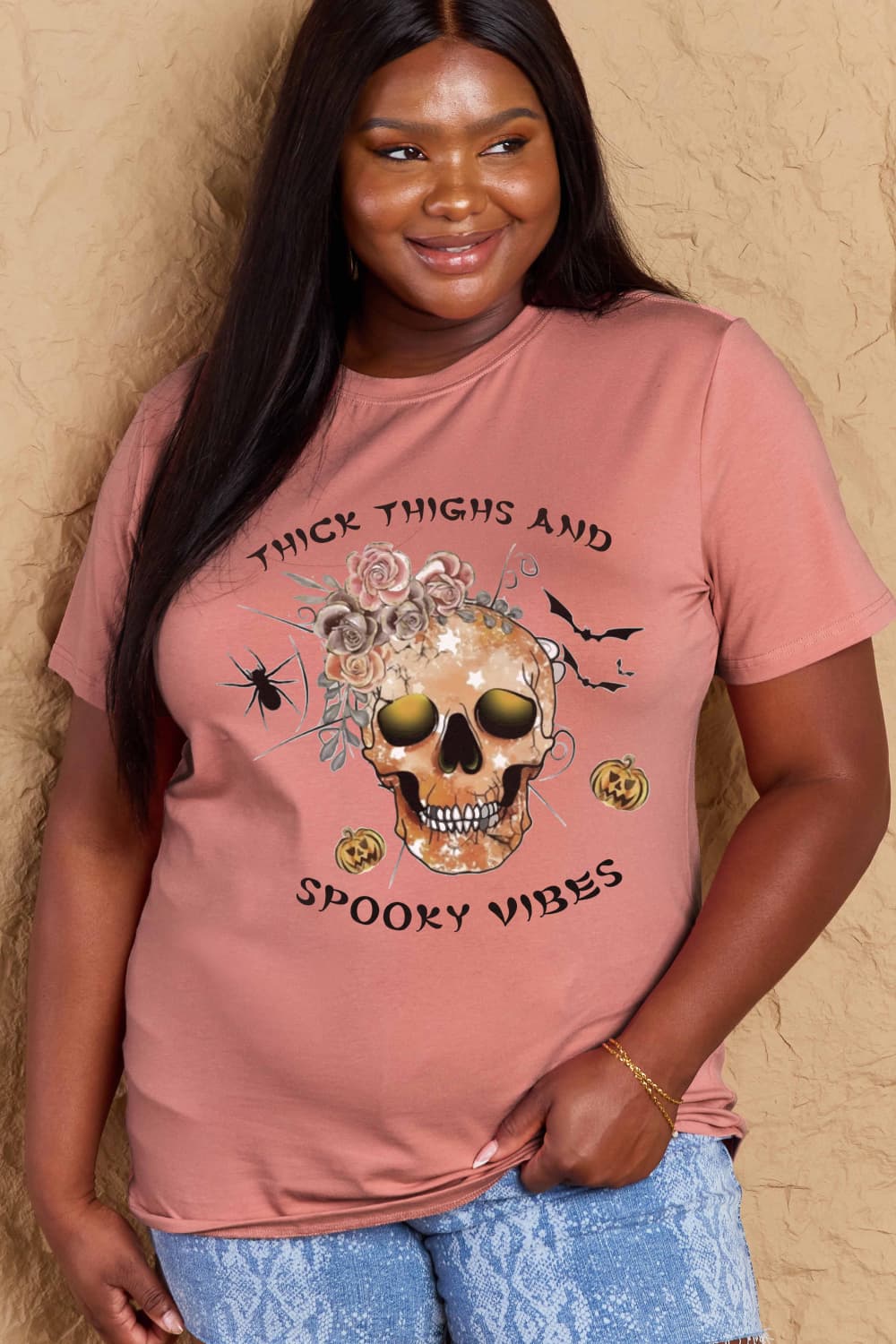 Simply Love Full Size Halloween THICK THIGHS AND SPOOKY VIBES Graphic Cotton T-Shirt