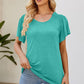 Smocked Round Neck Flutter Sleeve T-Shirt