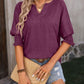 Heathered Notched Lantern Sleeve Blouse