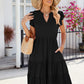 Ruched Notched Cap Sleeve Dress
