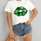 Plaid Lip Graphic Round Neck T-Shirt