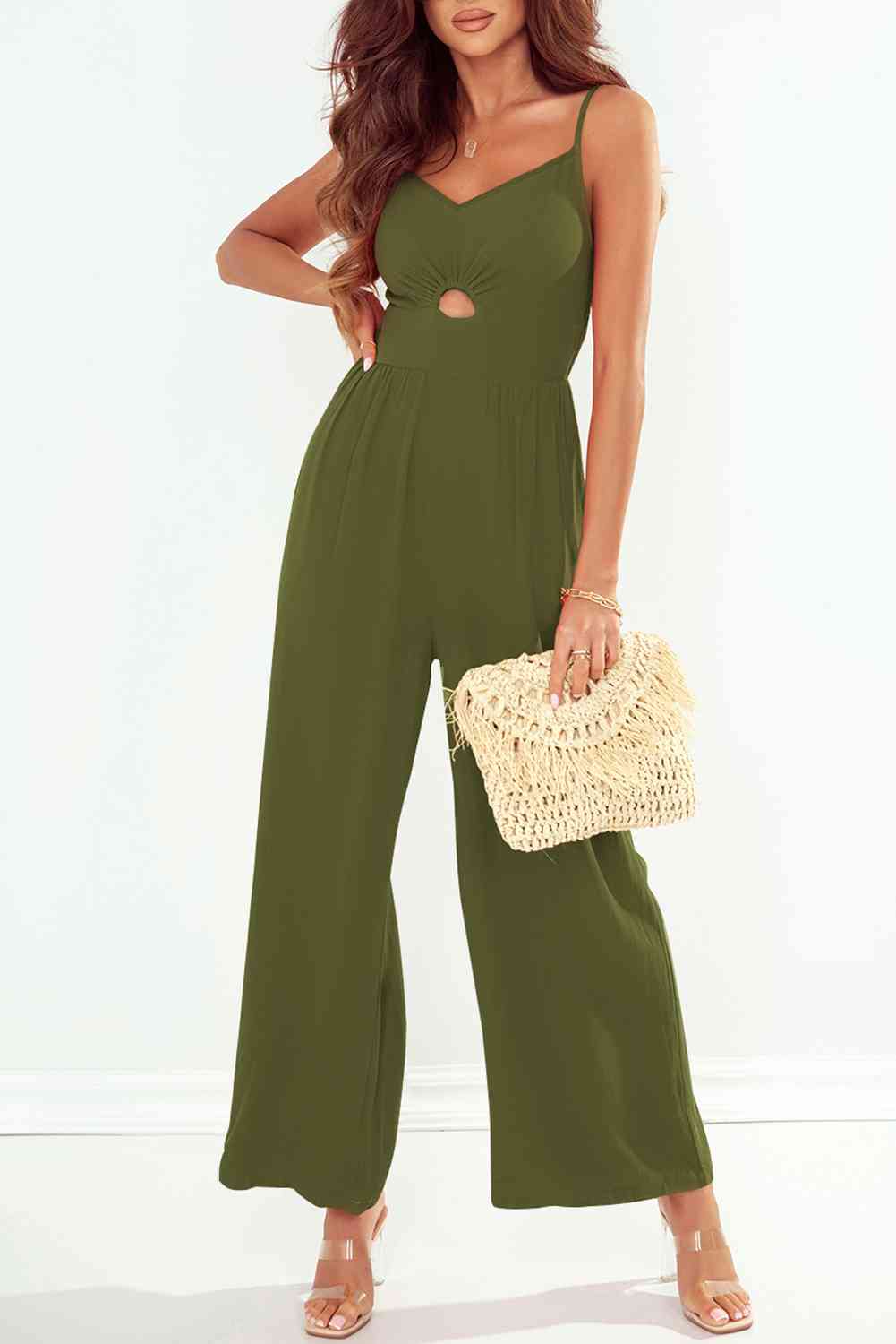 BeautifyJumpers Smocked Spaghetti Strap Wide Leg Jumpsuit