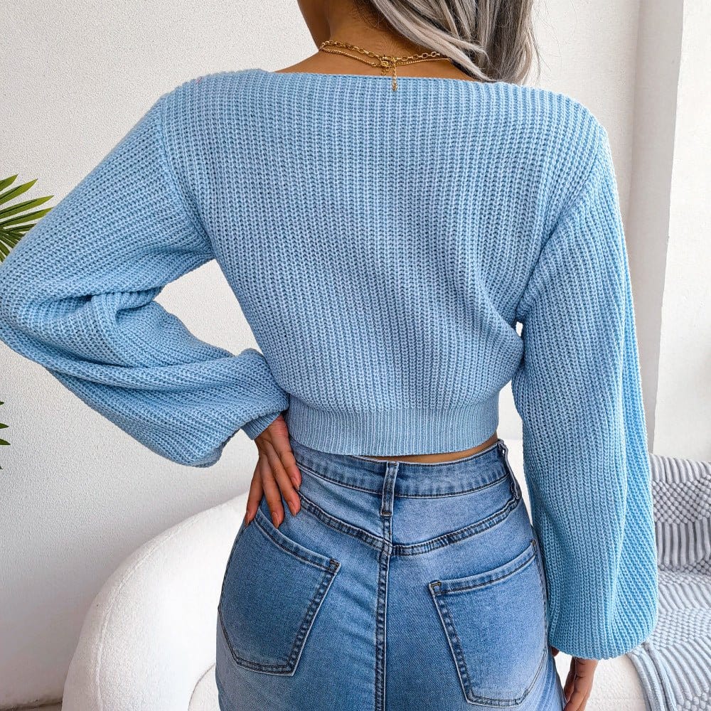 Malibu Dreams Tie-Front Rib-Knit Cropped Sweater