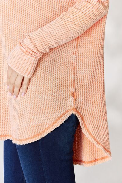 Zenana Oversized Washed Waffle Long Sleeve Top *