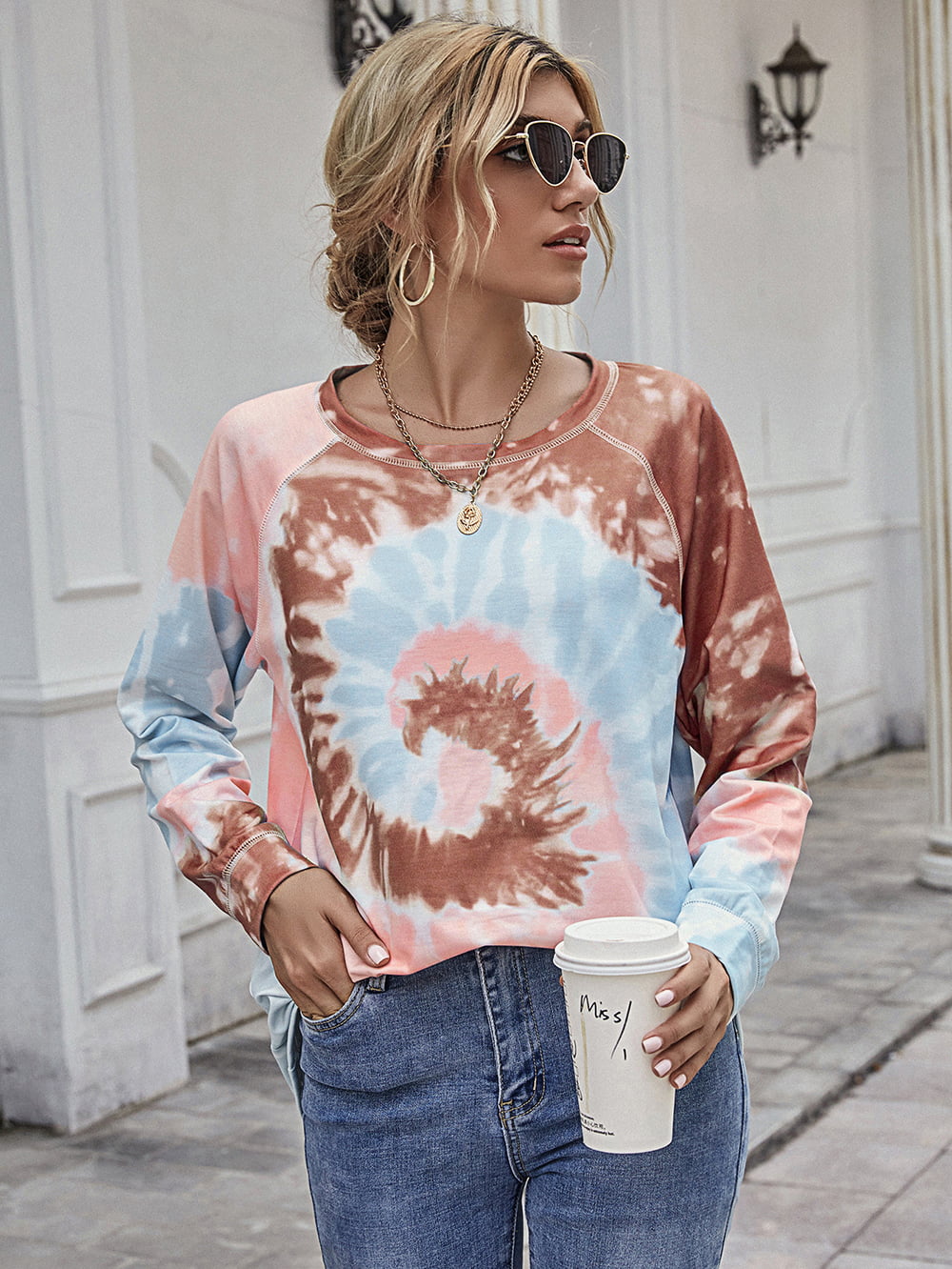 Beauteous Full Size Printed Round Neck Raglan Sleeve Tee