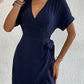Women's Tied Cuffed Sleeve Surplice Dress