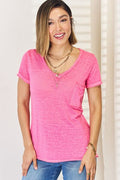 Zenana V-Neck Short Sleeve Slit T-Shirt *