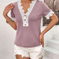 Lace Detail V-Neck Short Sleeve T-Shirt