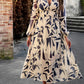 IconicDream Printed V-Neck Long Sleeve Midi Dress