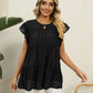 Full Size Swiss Dot Round Neck Tiered Blouse