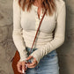 Waffle-Knit Half Snap Long Sleeve T-Shirt