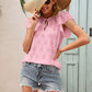 Eyelet Tie Neck Flutter Sleeve Blouse