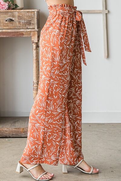 Heimish Full Size Printed Tied Straight Casual Pants *