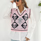 Zoe&Hannah Skull Contrast V-Neck Sweater Vest