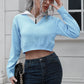 Basic Style Pink, Black, or Blue Contrast Collared Cropped Sweater