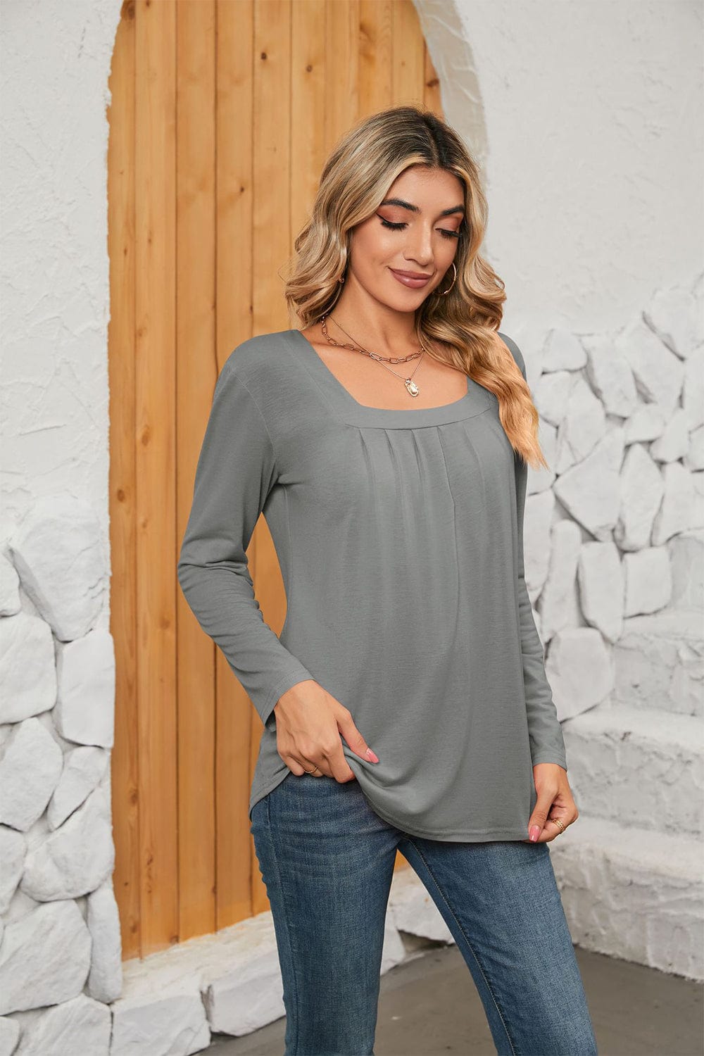 Full Size Square Neck Long Sleeve T-Shirt