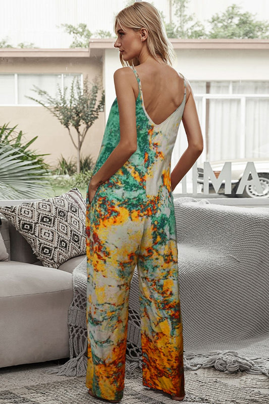 Women's Full Size AVA Tie-Dye Spaghetti Strap Jumpsuit with Pockets