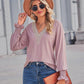 Full Size V-Neck Eyelet Flounce Sleeve Blouse