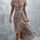 Full Size Floral Surplice Neck Tied Midi Dress