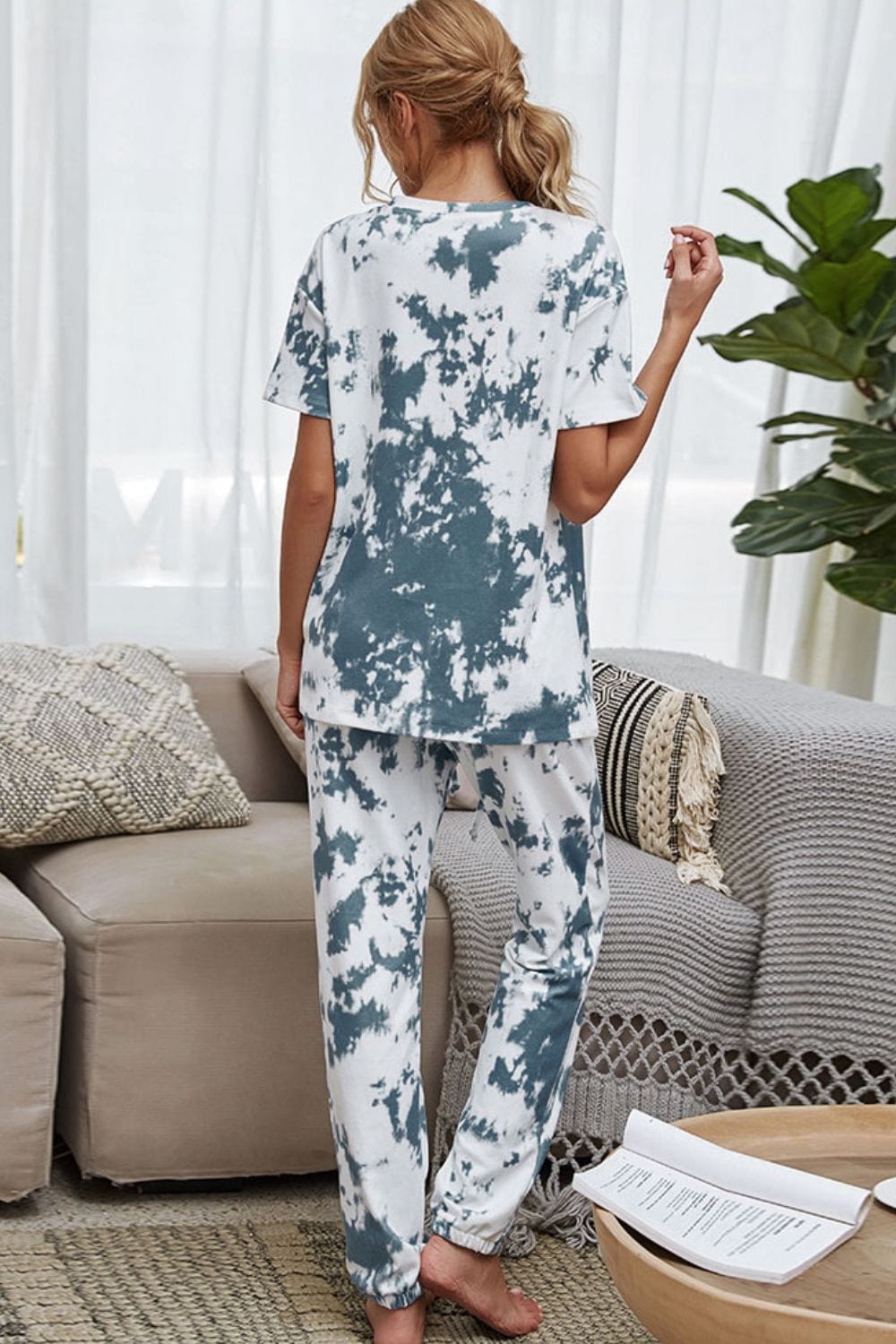 Full Size Tie-Dye Tee and Drawstring Waist Joggers Lounge Set