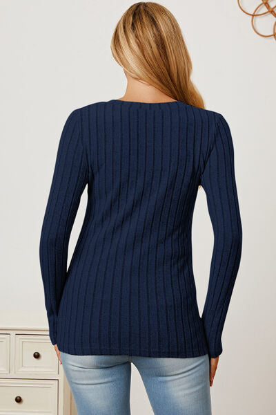 Basic Bae Full Size Ribbed V-Neck Long Sleeve T-Shirt *
