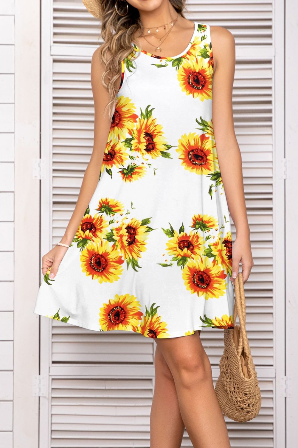 Full Size Printed Round Neck Sleeveless Dress