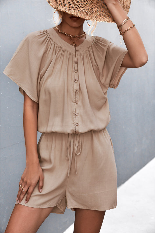 Women's Buttoned Gather Detail Romper