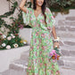 Smocked Floral V-Neck Short Sleeve Dress