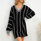 Striped V-Neck Long Sleeve Mini Dress