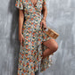 Full Size Floral Surplice Neck Tied Midi Dress