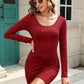 Full Size Round Neck Long Sleeve Mini Dress
