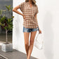 Plaid Notched Short Sleeve Blouse