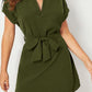 Tied Notched Short Sleeve Dress