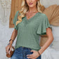 Eyelet Applique V-Neck Cap Sleeve T-Shirt