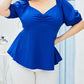 Plus Size Tied Sweetheart Neck Balloon Sleeve Blouse