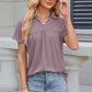 Ruched Johnny Collar Short Sleeve Blouse