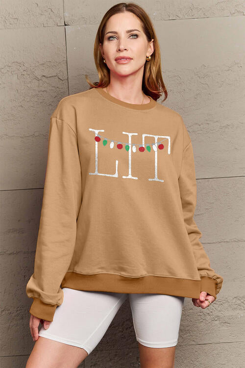 Simply Love Full Size Christmas Themed LIT Long Sleeve Sweatshirt