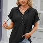 Half Button Drawstring Short Sleeve Hooded T-Shirt