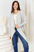 Double Take Open Front Duster Cardigan with Pockets *