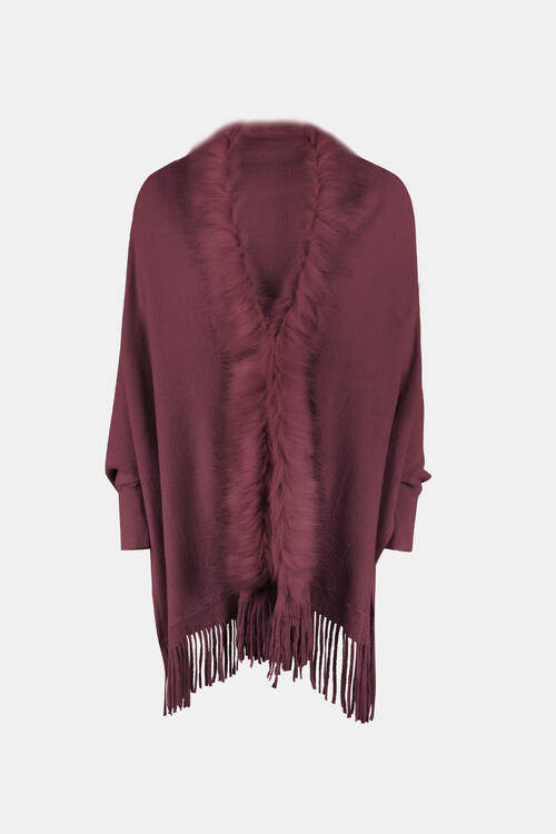 BeautifulMe Fringe Open Front Long Sleeve Poncho