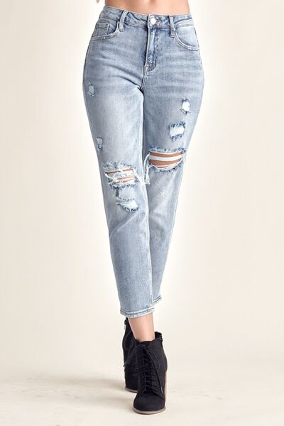 RISEN Distressed Slim Cropped Jeans *