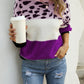 Color Block Round Neck Lantern Sleeve Sweater