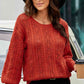 Cable-Knit Round Neck Long Sleeve Sweater