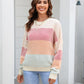 Waffle-Knit Round Neck Dropped Shoulder Color Block Sweater